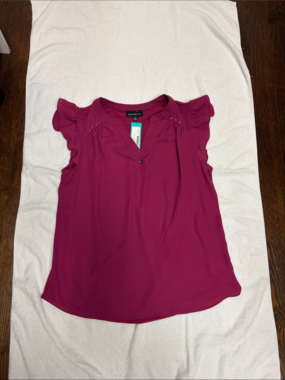 Fortune +Ivy Flutter Sleeve V-Neck Blouse in Magenta